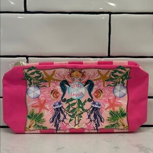 Estee Lauder Vibrant Pink Seahorse Coastal Beach Multicolor Cosmetic Bag NWOT